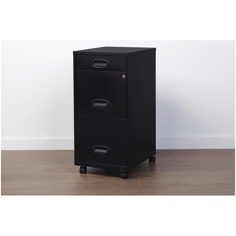 Kingfisher Lane 3 Drawer Mobile Metal Filing Cabinet with Pencil Drawer in Black