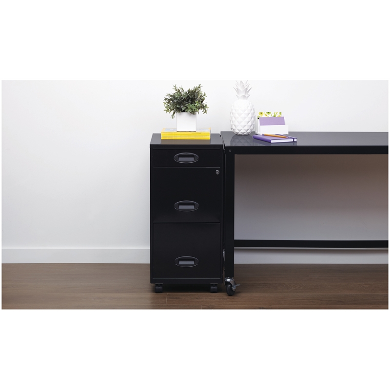 Kingfisher Lane 3 Drawer Mobile Metal Filing Cabinet with Pencil Drawer in Black