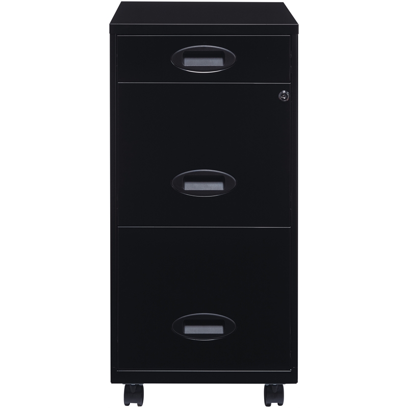 Kingfisher Lane 3 Drawer Mobile Metal Filing Cabinet with Pencil Drawer in Black
