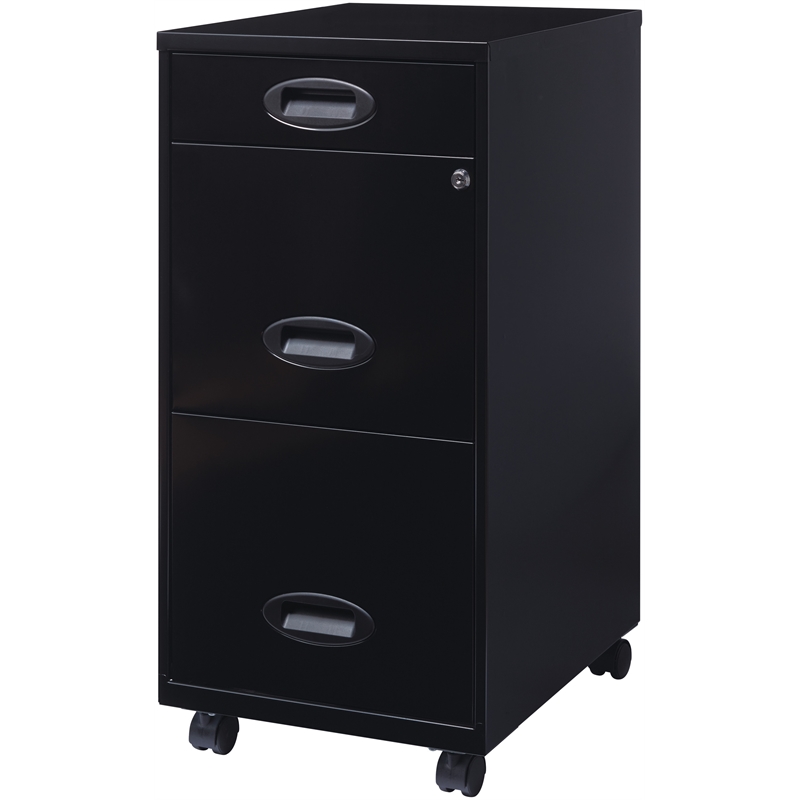 Kingfisher Lane 3 Drawer Mobile Metal Filing Cabinet with Pencil Drawer in Black