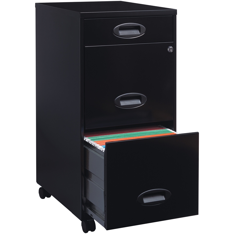 Kingfisher Lane 3 Drawer Mobile Metal Filing Cabinet with Pencil Drawer in Black