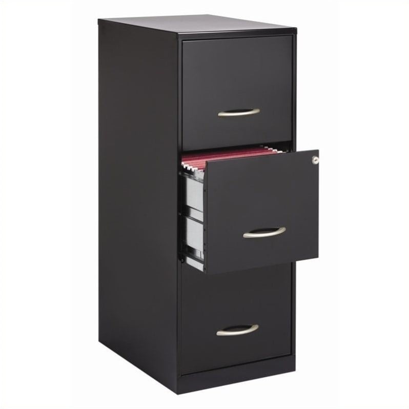 Kingfisher Lane Modern 3 Drawer Metal Vertical Filing Cabinet with Lock in Black
