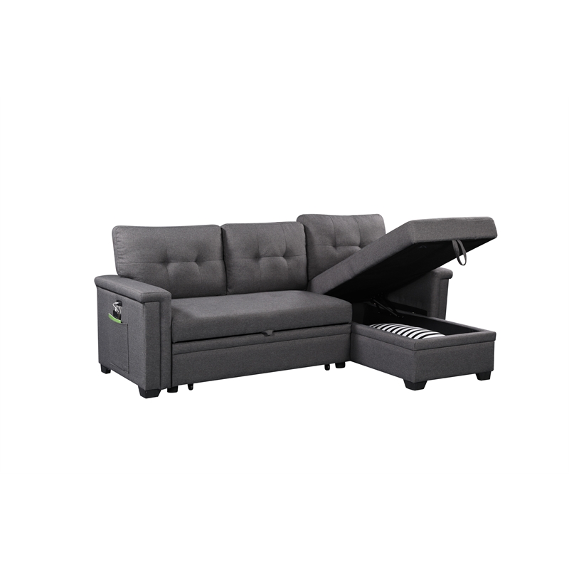Kingfisher Lane Modern Fabric Reversible Sleeper Sofa with USB Charger in Gray