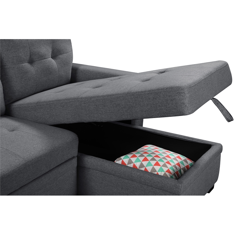 Kingfisher Lane Modern Fabric Reversible Sleeper Sofa with USB Charger in Gray