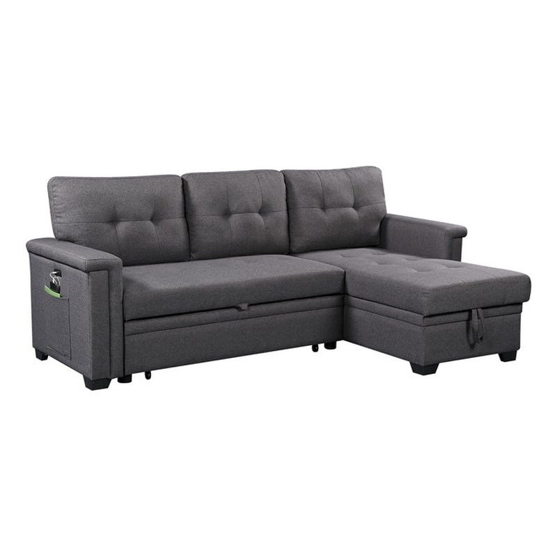 Kingfisher Lane Modern Fabric Reversible Sleeper Sofa with USB Charger in Gray