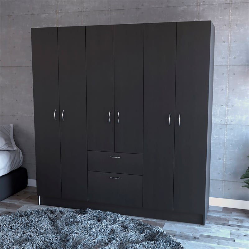 Kingfisher Lane Modern 6-Door Wood Bedroom Armoire in Black Wenge