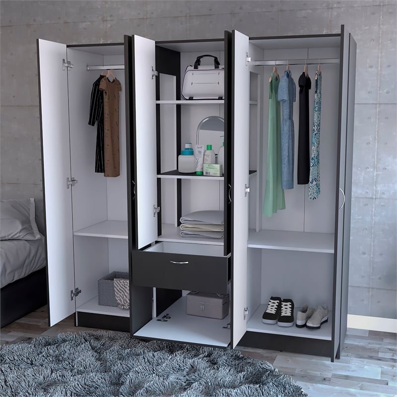 Kingfisher Lane Modern 6-Door Wood Bedroom Armoire in Black Wenge