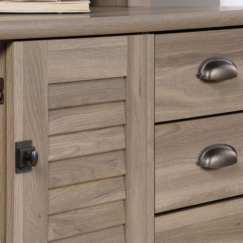Kingfisher Lane Engineered Wood Computer Desk with Hutch in Salt Oak