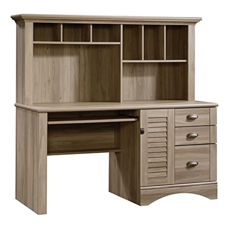 Kingfisher Lane Engineered Wood Computer Desk with Hutch in Salt Oak