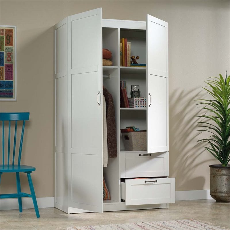 Kingfisher Lane Modern Engineered Wood Wardrobe Armoire in White