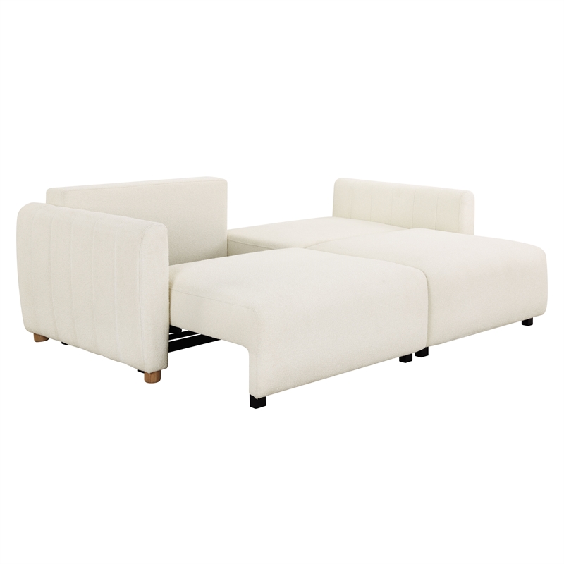 Kingfisher Lane Modern Convertible Sofa in Ivory Fabric Upholstery