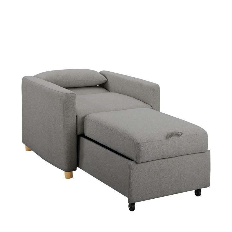 Kingfisher Lane Modern Convertible Chair in Gray Fabric Upholstery