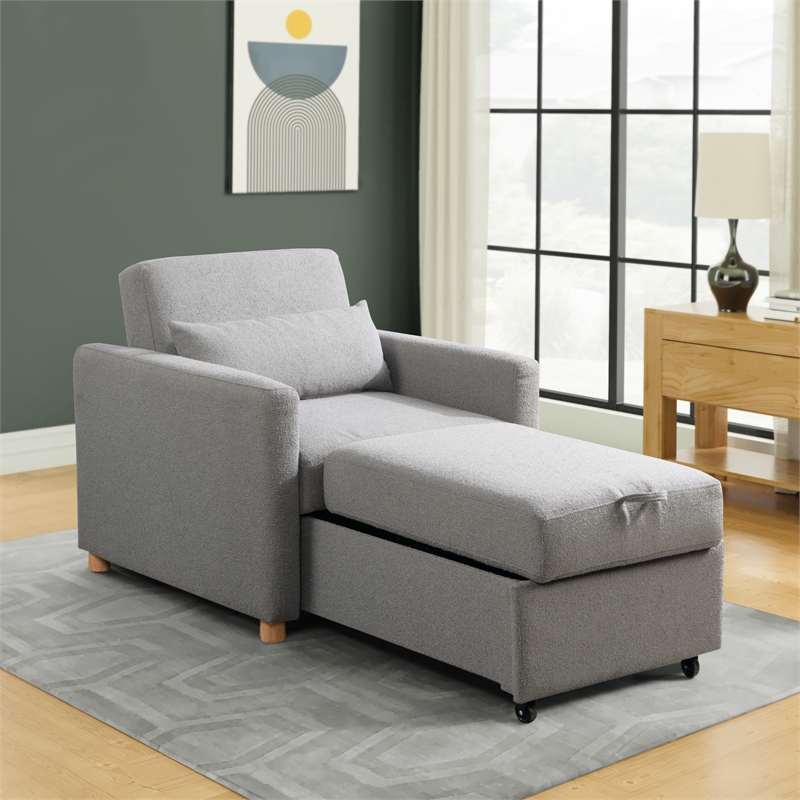 Kingfisher Lane Modern Convertible Chair in Gray Fabric Upholstery
