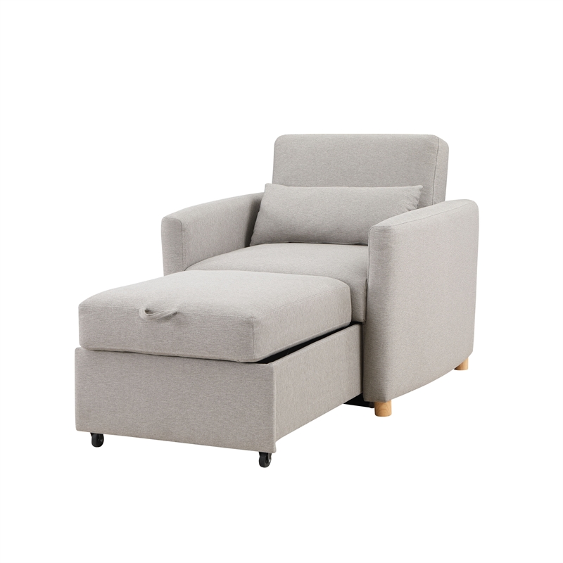 Kingfisher Lane Convertible Chair in Light Gray Fabric Upholstery