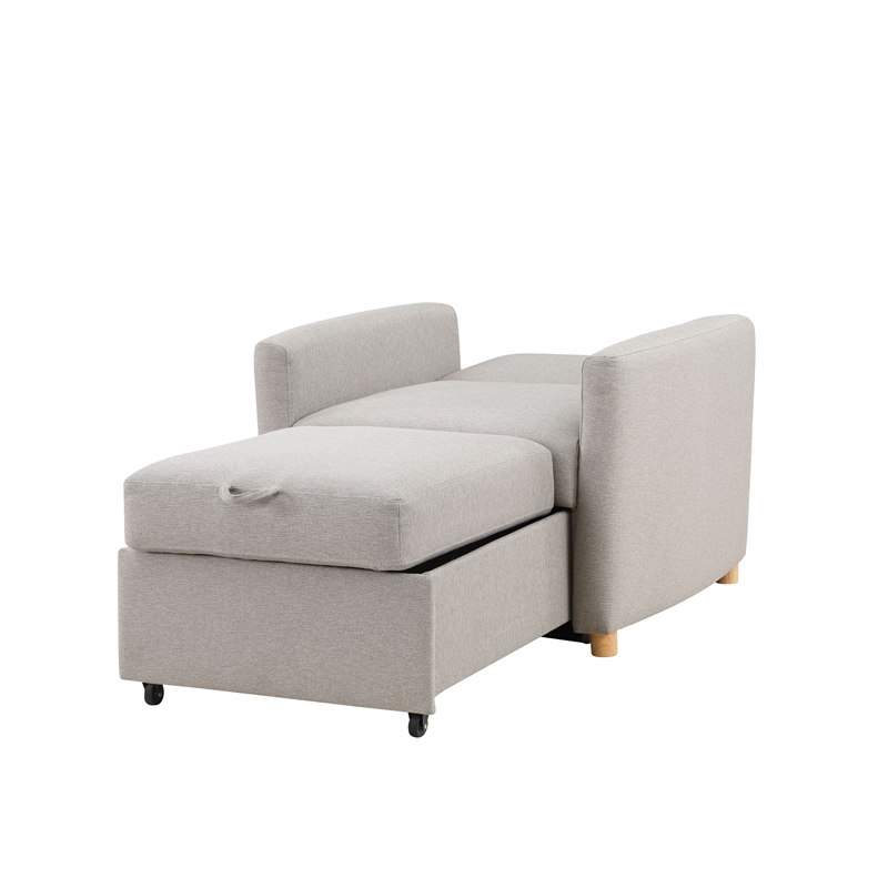 Kingfisher Lane Convertible Chair in Light Gray Fabric Upholstery