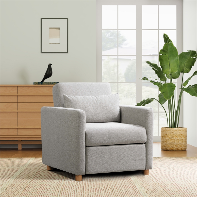 Kingfisher Lane Convertible Chair in Light Gray Fabric Upholstery