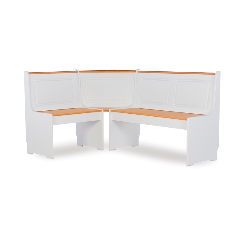 Kingfisher Lane Pine Wood Corner Nook Dining Set with Storage in White & Natural