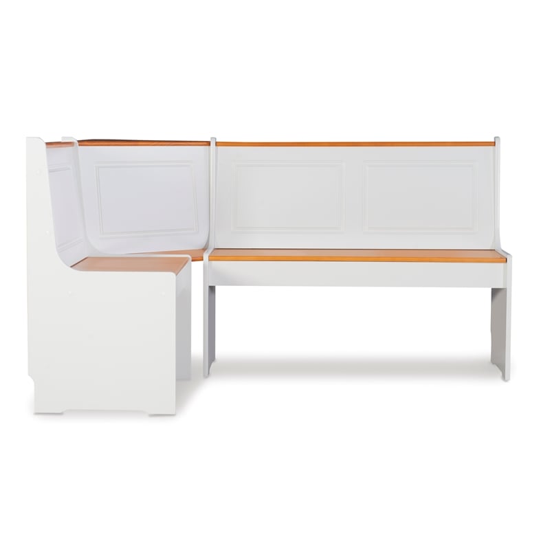 Kingfisher Lane Pine Wood Corner Nook Dining Set with Storage in White & Natural