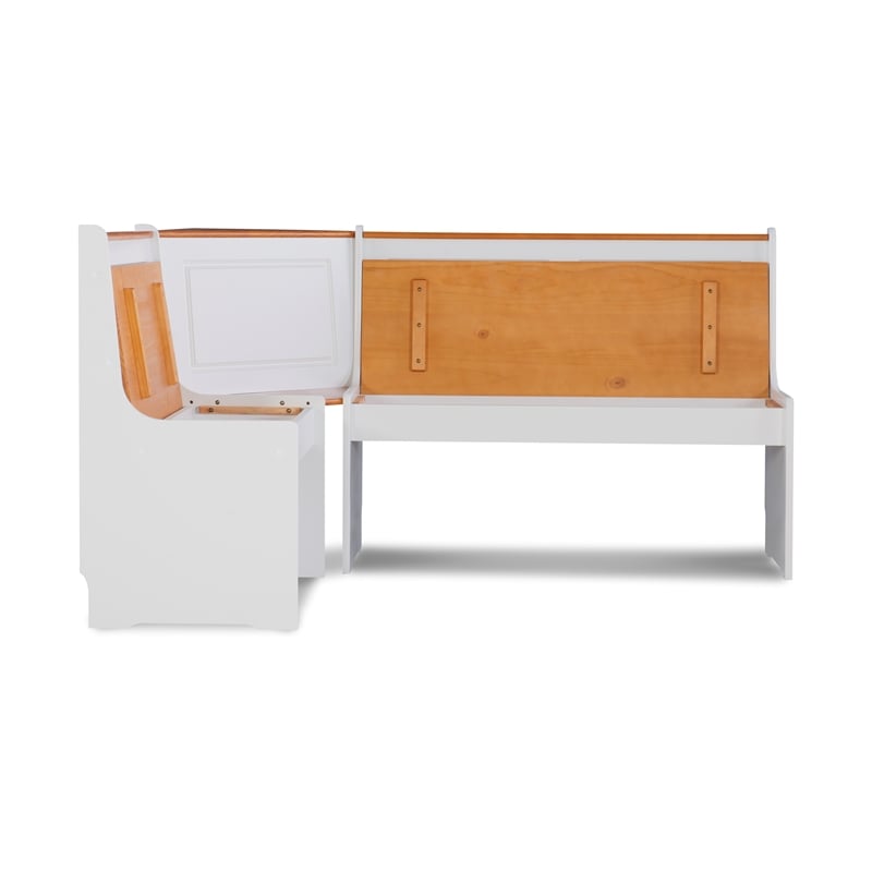 Kingfisher Lane Pine Wood Corner Nook Dining Set with Storage in White & Natural