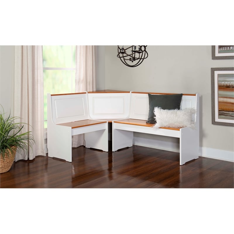 Kingfisher Lane Pine Wood Corner Nook Dining Set with Storage in White & Natural