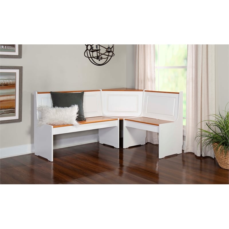 Kingfisher Lane Pine Wood Corner Nook Dining Set with Storage in White & Natural