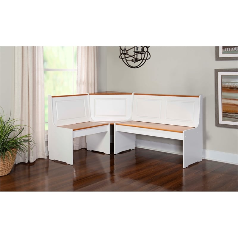 Kingfisher Lane Pine Wood Corner Nook Dining Set with Storage in White & Natural