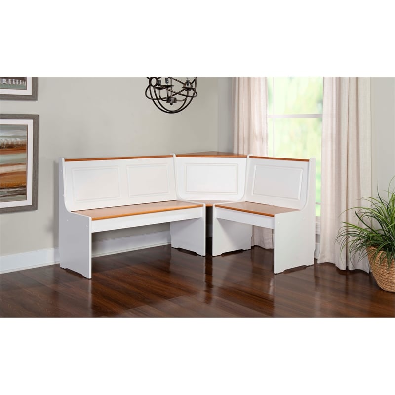 Kingfisher Lane Pine Wood Corner Nook Dining Set with Storage in White & Natural