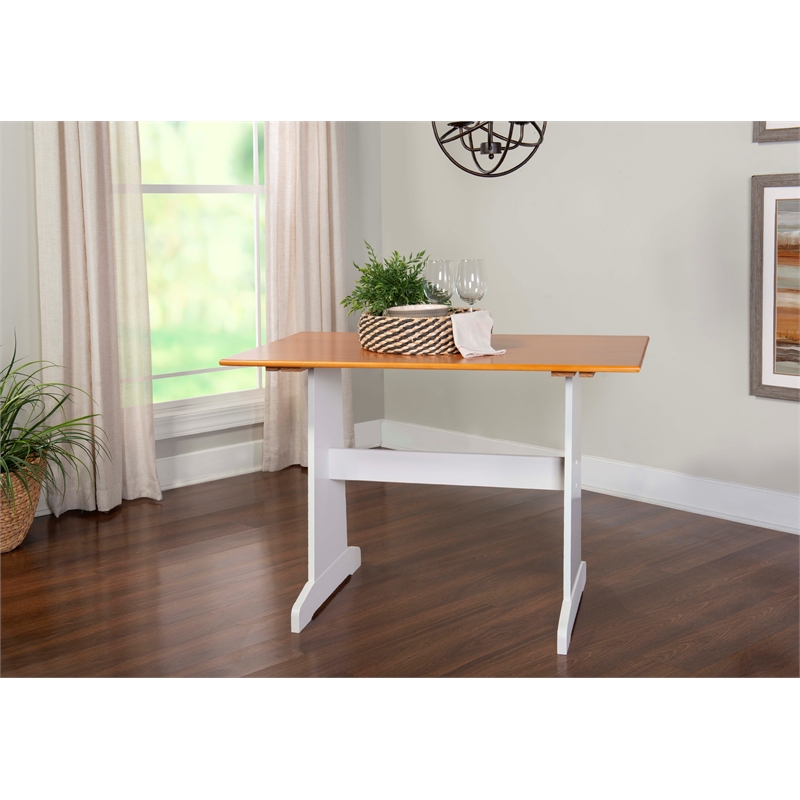 Kingfisher Lane Pine Wood Corner Nook Dining Set with Storage in White & Natural