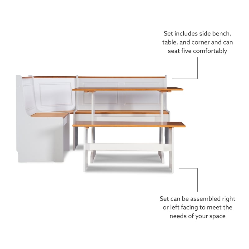 Kingfisher Lane Pine Wood Corner Nook Dining Set with Storage in White & Natural