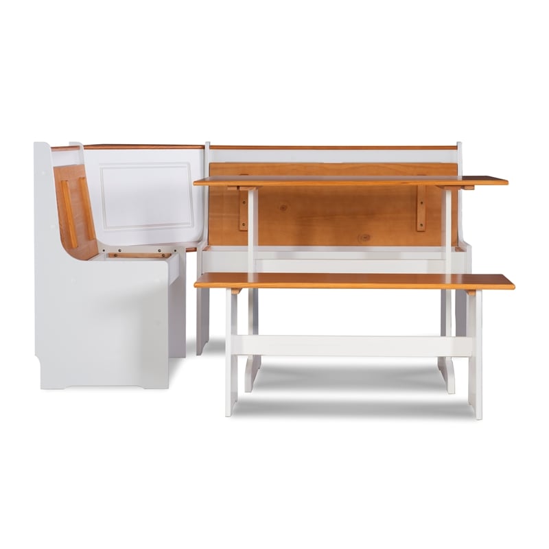 Kingfisher Lane Pine Wood Corner Nook Dining Set with Storage in White & Natural