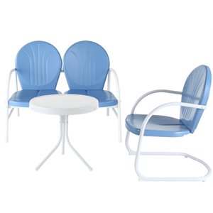 kingfisher lane modern 3 piece metal patio sofa set in sky blue