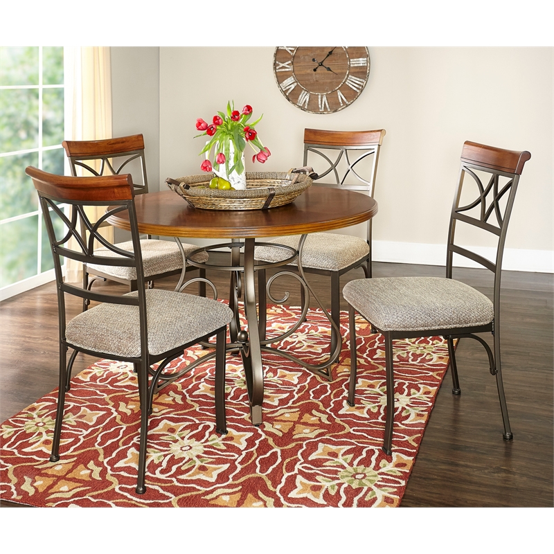 Kingfisher Lane 5 Piece Cherry Wood & Steel Dining Set in Matte Pewter & Bronze