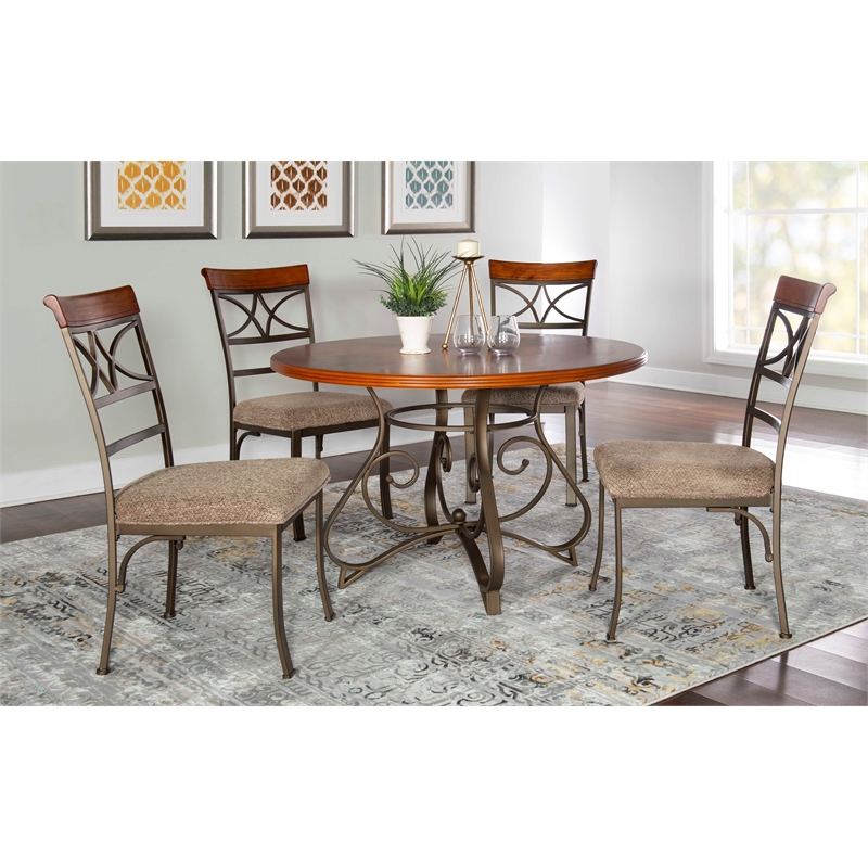 Kingfisher Lane 5 Piece Cherry Wood & Steel Dining Set in Matte Pewter & Bronze
