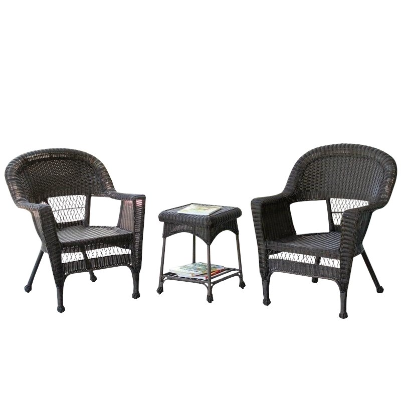 Kingfisher Lane 3 Piece Resin Wicker Patio Conversation Set in Espresso