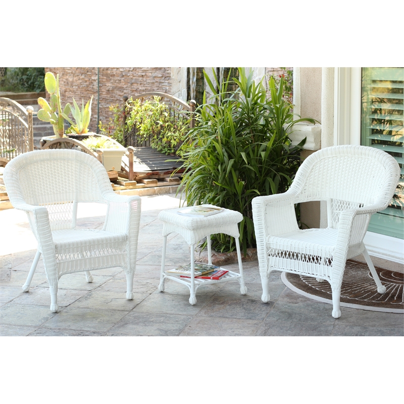 Kingfisher Lane 3 Piece Wicker Conversation Set in White without Cushion