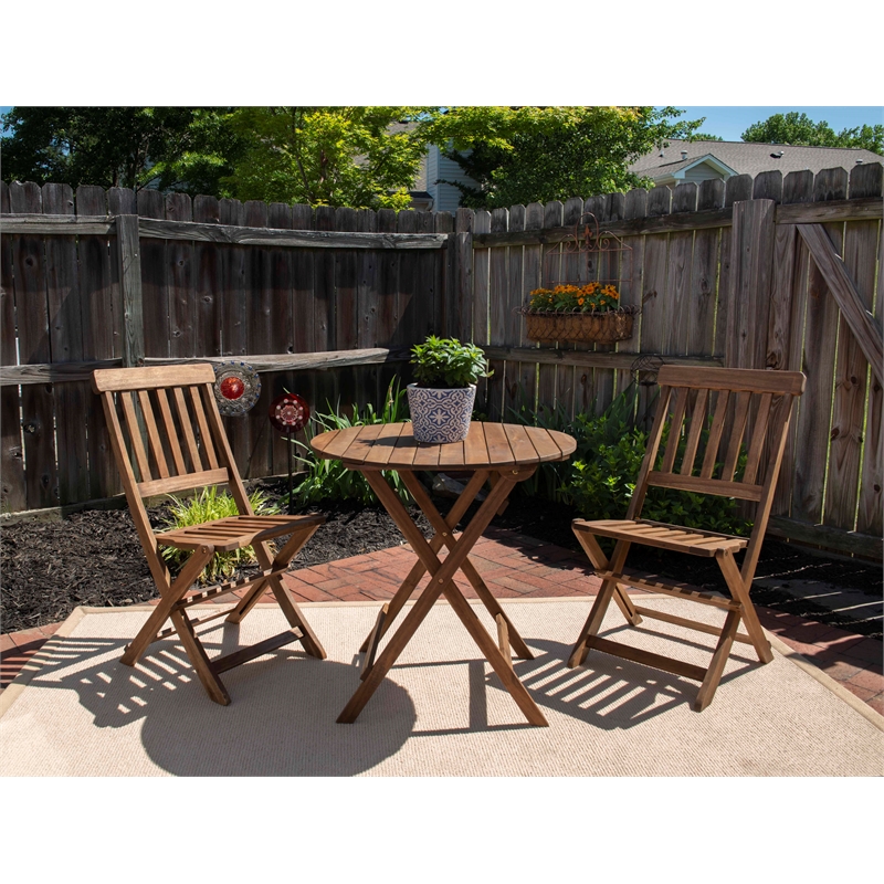 Kingfisher Lane 3 Piece Outdoor Foldable Wood Bistro Set in Acorn Brown