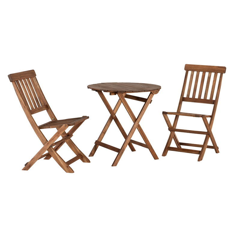 Kingfisher Lane 3 Piece Outdoor Foldable Wood Bistro Set in Acorn Brown