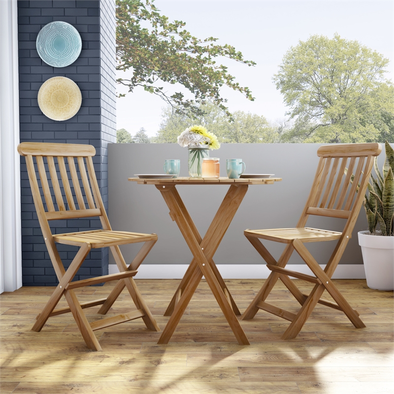 Kingfisher Lane 3 Piece Outdoor Foldable Wood Bistro Set in Acorn Brown Homesquare
