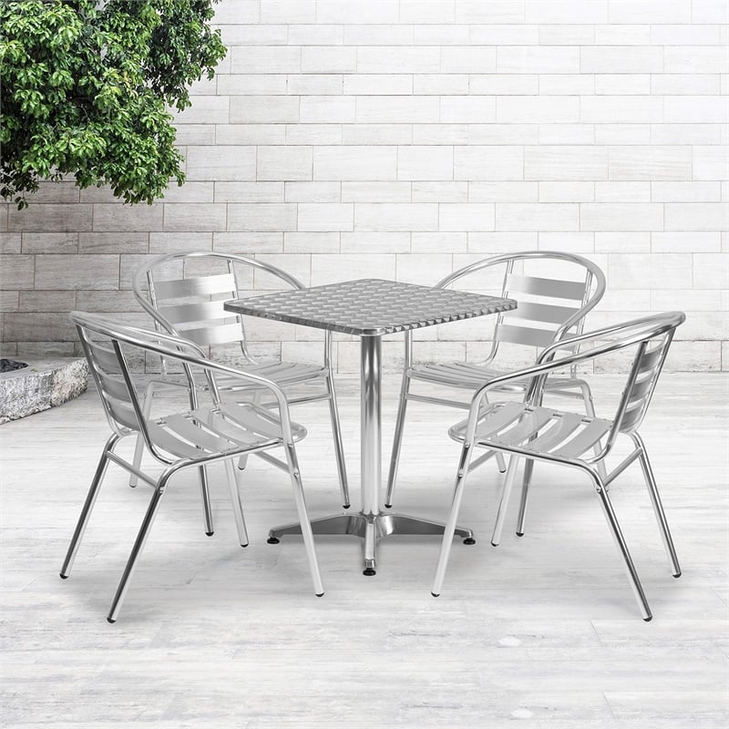 Kingfisher Lane Modern 5 Piece Square Patio Bistro Set in Aluminum