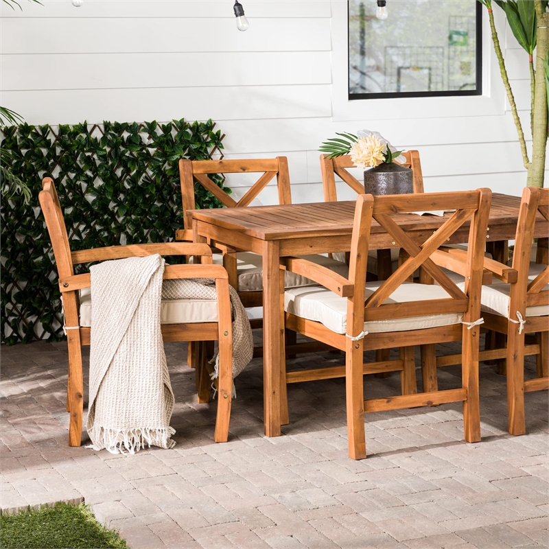 Kingfisher Lane Acacia Wood Patio 7-Piece Dining Set with X-shaped back - Brown