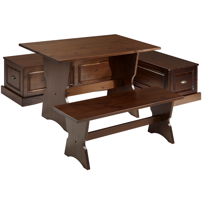 Kingfisher Lane Wood Backless 3 Piece Dining Nook with Storage in Brown