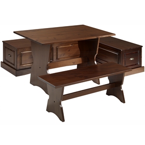 Kingfisher Lane Wood Backless 3 Piece Dining Nook with Storage in Brown