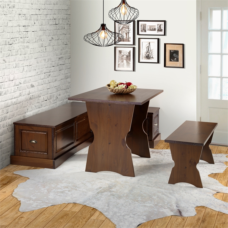 Kingfisher Lane Wood Backless 3 Piece Dining Nook with Storage in Brown