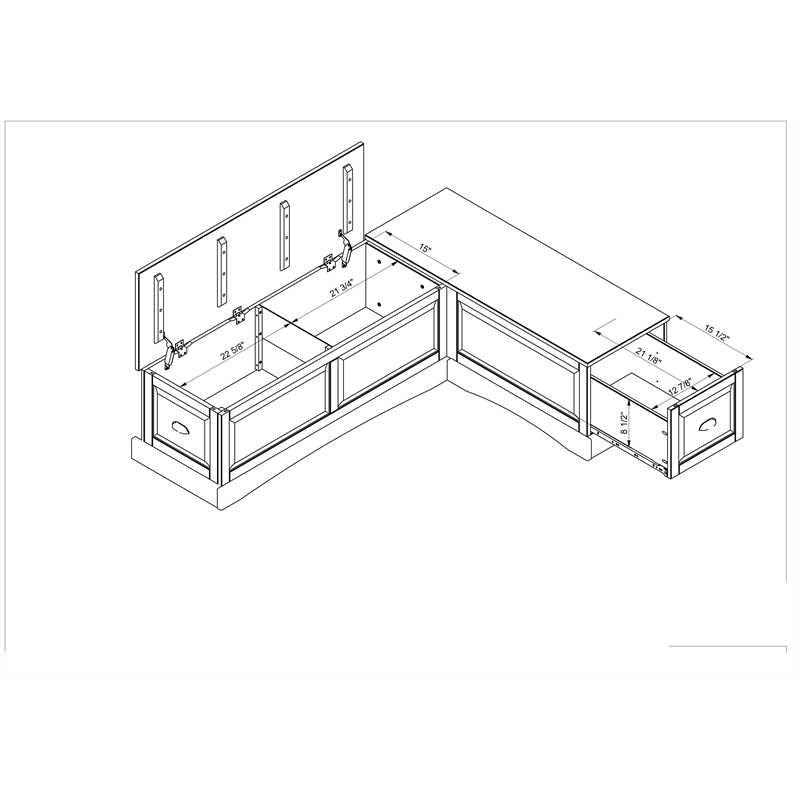 Kingfisher Lane Wood Backless 3 Piece Dining Nook with Storage in Brown