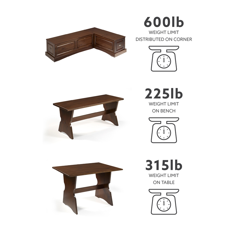 Kingfisher Lane Wood Backless 3 Piece Dining Nook with Storage in Brown