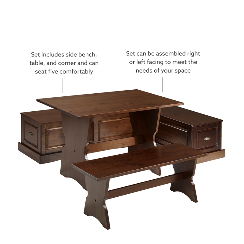 Kingfisher Lane Wood Backless 3 Piece Dining Nook with Storage in Brown