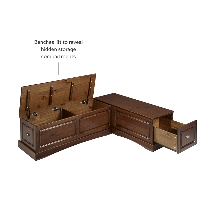 Kingfisher Lane Wood Backless 3 Piece Dining Nook with Storage in Brown