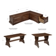 Kingfisher Lane Wood Backless 3 Piece Dining Nook with Storage in Brown