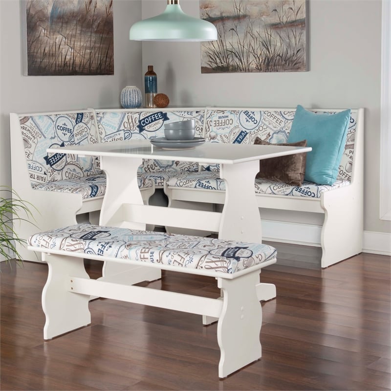 Kingfisher Lane Contemporary Wood Corner Nook Dining Set in White