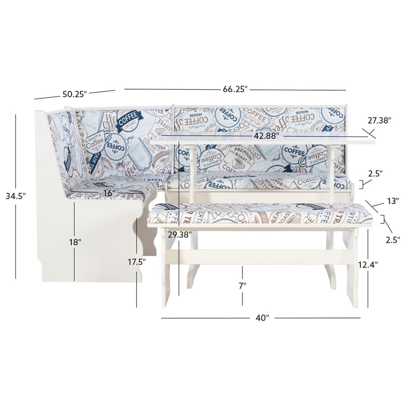 Kingfisher Lane Contemporary Wood Corner Nook Dining Set in White